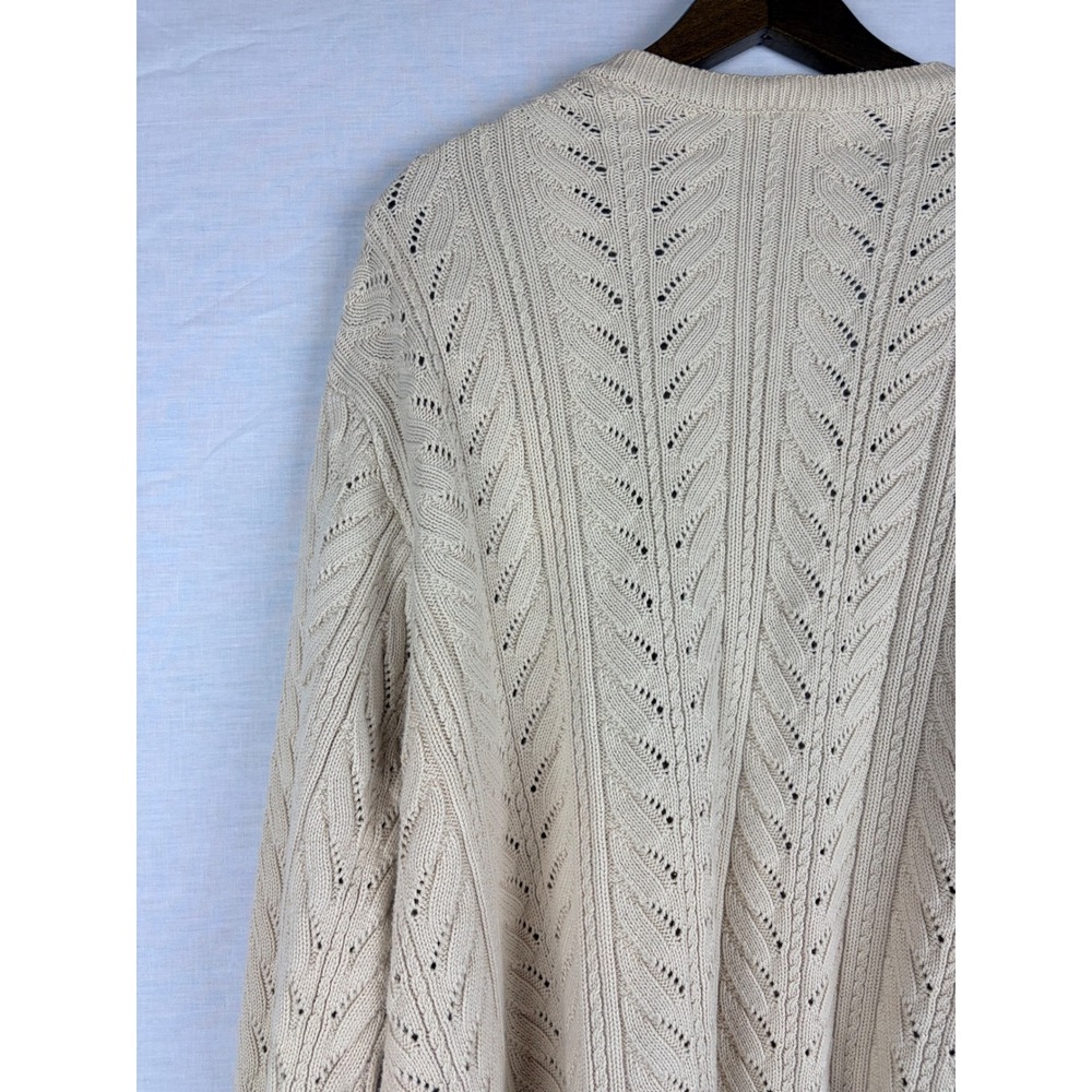 Talbots Womens XL Cream Beige Pointelle Cable Knit Button Front Cardigan Sweater - Picture 10 of 13